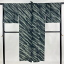 道中着 身丈131cm 裄丈68cm L 和装コート 着物衿 斜縞 深緑 正絹 美品 逸品 【中古】