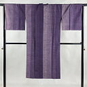 道行 身丈124cm 裄丈66cm M 和装コート 千代田衿 紬地 縦縞 紫 正絹 逸品 【中古】