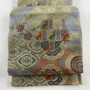 袋帯 美品 名品 手先二通り 華文 花うさぎ 箔 刺繍 青灰色 六通 正絹 【中古】 msp30