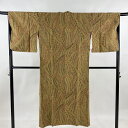 道中着 身丈136.5cm 裄丈66cm M 和装コート 着物衿 草花 幾何学 薄茶色 正絹 美品 逸品 【中古】