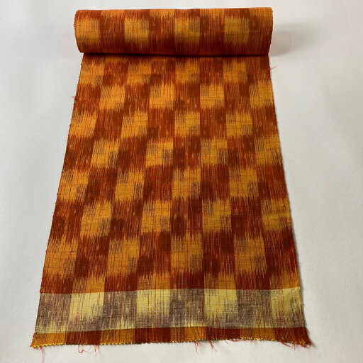 反物 秀品 紬 幾何学 オレンジ 正絹 【中古】 msp50 反物 秀品 紬 幾何学 オレンジ 正絹 【中古】 msp50
