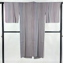 道中着 身丈120.5cm 裄丈63cm S 和装コート 縞 ぼかし 灰紫 正絹 逸品 【中古】 msp30