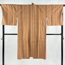 道中着 身丈119cm 裄丈68.5cm L 和装コート 紬地 縦縞 薄茶色 正絹 美品 逸品 【中古】 msp30