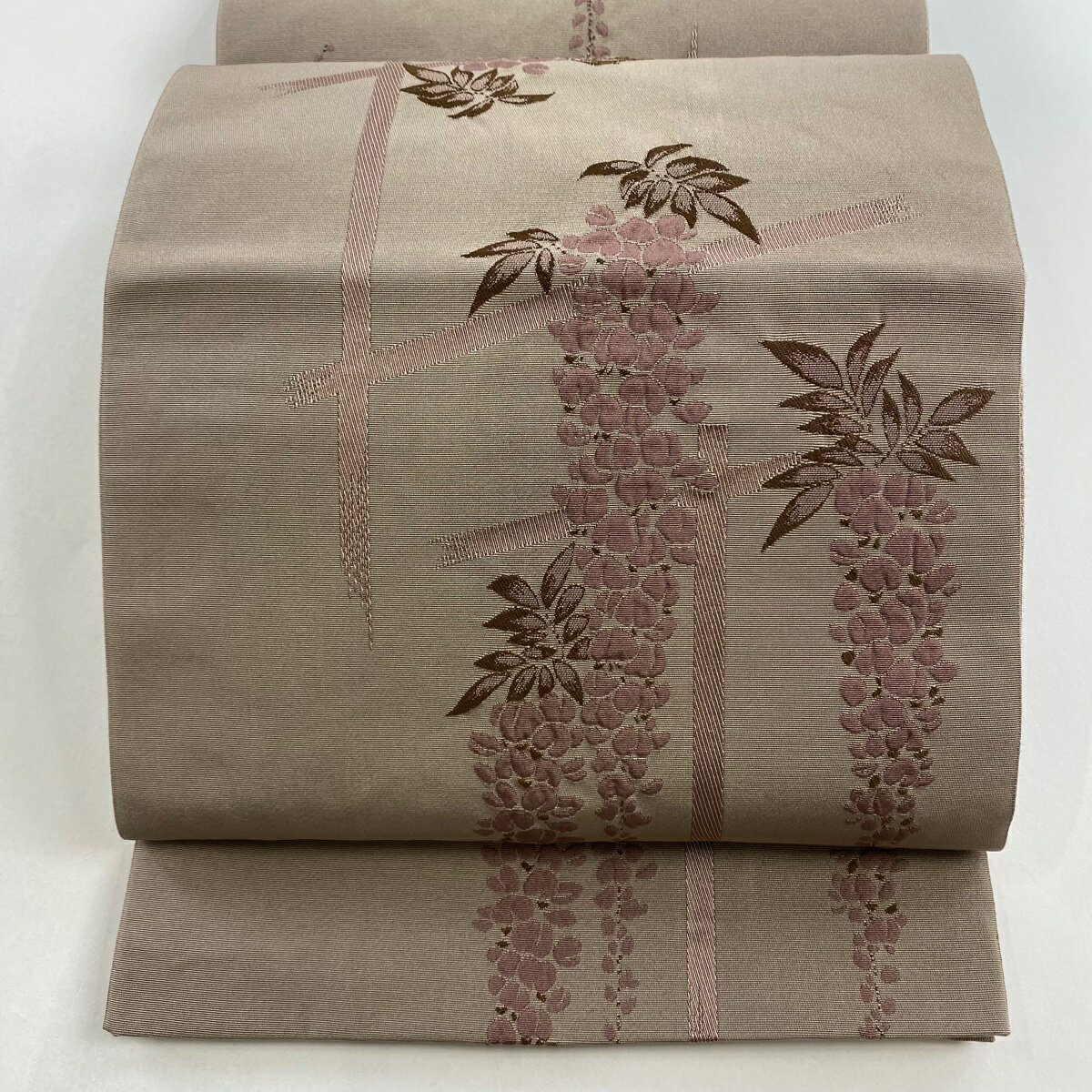 袋名古屋帯 優品 藤 薄茶色 化繊 【中古】
