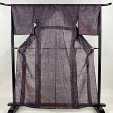 付下げ 身丈161.5cm 裄丈66.5cm M 紗袷 菊 青海波 赤紫 正絹 名品 【中古】