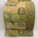 袋帯 美品 名品 証紙あり 縞裂取花兎名物文 箔 ベージュ 六通 正絹 【中古】