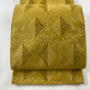 袋帯 名品 天平唐文様 向かい鶴菱 銀糸 からし色 六通 正絹 【中古】 msp30