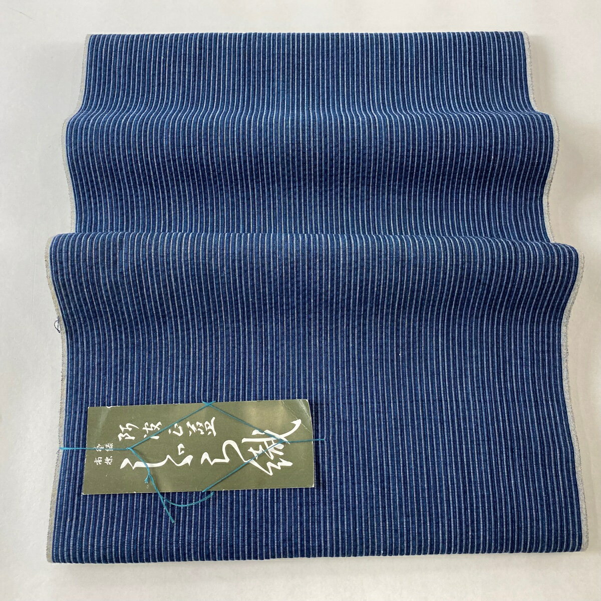 反物 秀品 小紋 しじら織 阿波正藍 縞 紺色 綿 【中古】