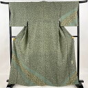 【在庫一掃】 付下げ 身丈164cm 裄丈66cm M 袷 やまと 落款あり 鳥 竹 縮緬 深緑 正絹 名品 【中古】