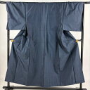 男着物 身丈152.5cm 裄丈69cm L 袷 紬 アンサンブル 幾何学模様 濃紺 正絹 秀品 【中古】