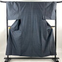 男着物 身丈154.5cm 裄丈67.5cm L 袷 アンサンブル 紬 亀甲絣 濃紺 正絹 秀品 【中古】 msp30