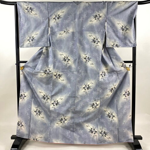 紬 身丈166.5cm 裄丈65.5cm M 袷 草花 ぼかし 青 正絹 美品 名品 【中古】 msp30 紬 身丈166.5cm 裄丈65.5cm M 袷 草花 ぼかし 青 正絹 美品 名品 【中古】 msp30