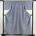 小紋 身丈155.5cm 裄丈63.5cm S 単衣 草花 青灰色 正絹 秀品 【中古】 msp30