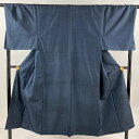 男着物 身丈144.5cm 裄丈71cm M 袷 紬 アンサンブル 亀甲絣 紺色 正絹 美品 秀品 【中古】 msp30
