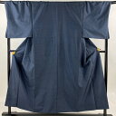 男着物 身丈153cm 裄丈72.5cm L 袷 紬 亀甲絣 紺色 正絹 美品 秀品 【中古】 msp50