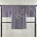 道行 身丈90cm 裄丈65.5cm M 和装コート 角衿 枝花 灰紫 正絹 名品 【中古】 msp30