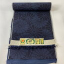 反物 秀品 紬 証紙有り 菊 紺色 正絹 【中古】 msp30