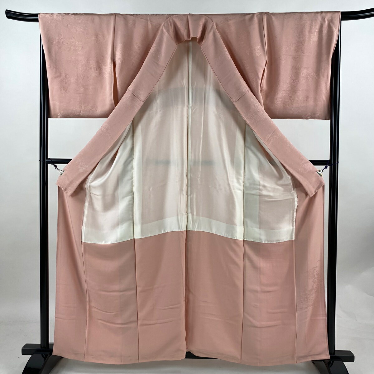 色無地 身丈159cm 裄丈66.5cm M 袷 地紋 ピンク 正絹 美品 優品 一つ紋 【中古】 3
