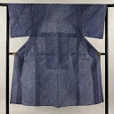 男着物 身丈141cm 裄丈64cm M 絞り浴衣 総絞り 紺色 綿 名品 【中古】
