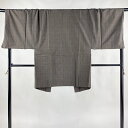 男着物 身丈93.5cm 裄丈65cm S 羽織 紬地 幾何学模様 墨色 正絹 美品 名品 【中古】