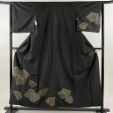 付下げ 身丈155.5cm 裄丈65cm M 袷 紬地 草花 麻の葉 焦茶色 正絹 秀品 【中古】 msp30