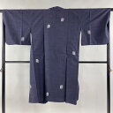道中着 身丈114cm 裄丈66cm M 和装コート 紬地 色紙 格子 濃紺 正絹 美品 逸品 【中古】 msp30