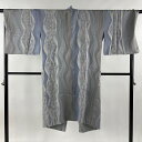 道中着 身丈118cm 裄丈71cm L 和装コート 着物衿 よろけ縞 ぼかし 青灰色 正絹 美品 逸品 【中古】 msp30