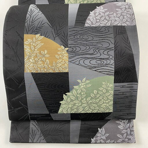 袋帯 美品 秀品 葉柄 流水 墨色 六通 正絹 【中古】 袋帯 美品 秀品 葉柄 流水 墨色 六通 正絹 【中古】