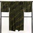 道中着 身丈122.5cm 裄丈70.5cm L 木目柄 ビロード風 焦茶色 正絹 逸品 【中古】 msp30