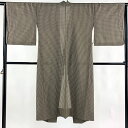 道中着 身丈125cm 裄丈65.5cm M 和装コート 着物衿 格子 薄茶色 正絹 美品 逸品 【中古】 msp30