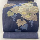 袋帯 名品 葡萄 花 箔 金糸 青灰色 お太鼓柄 正絹 【中古】 msp30