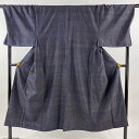 男着物 身丈141.5cm 裄丈76cm M 袷 アンサンブル 紬 紺色 正絹 美品 逸品 【中古】