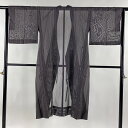 道中着 身丈125cm 裄丈63cm S 和装コート 着物衿 紗 縦縞 濃紫 正絹 美品 逸品 【中古】