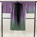 道中着 身丈109cm 裄丈66cm M 和装コート リバーシブル 地紋 ぼかし 紫 正絹 美品 逸品 【中古】 msp30