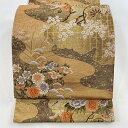 袋帯 美品 秀品 草花 花車 金糸 箔 金色 六通 正絹 【中古】