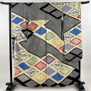 振袖 身丈160cm 裄丈65.5cm M 袷 向かい鶴 菱 絞り 金彩 黒 正絹 名品 【中古】 msp30