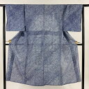 男着物 身丈136cm 裄丈66cm S 絞り浴衣 紺色 綿 名品 【中古】