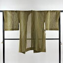 道中着 身丈94cm 裄丈64cm M 和装コート 縦縞 茶緑色 正絹 美品 名品 【中古】 msp30