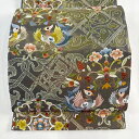 袋帯 美品 逸品 華文 向かい鳥 刺繍 箔 金色 六通 正絹 【中古】 msp30