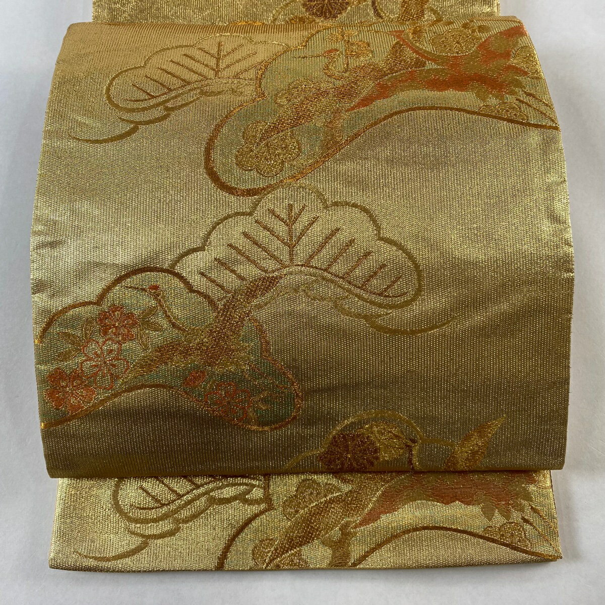 袋帯 美品 秀品 鶴 松竹梅 金糸 箔 金色 六通 正絹 【中古】
