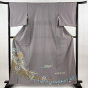 色留袖 身丈161cm 裄丈64cm M 袷 落款あり 華文 向かい鳥 刺繍 金糸 灰紫 正絹 秀品 一つ紋 【中古】 msp30
