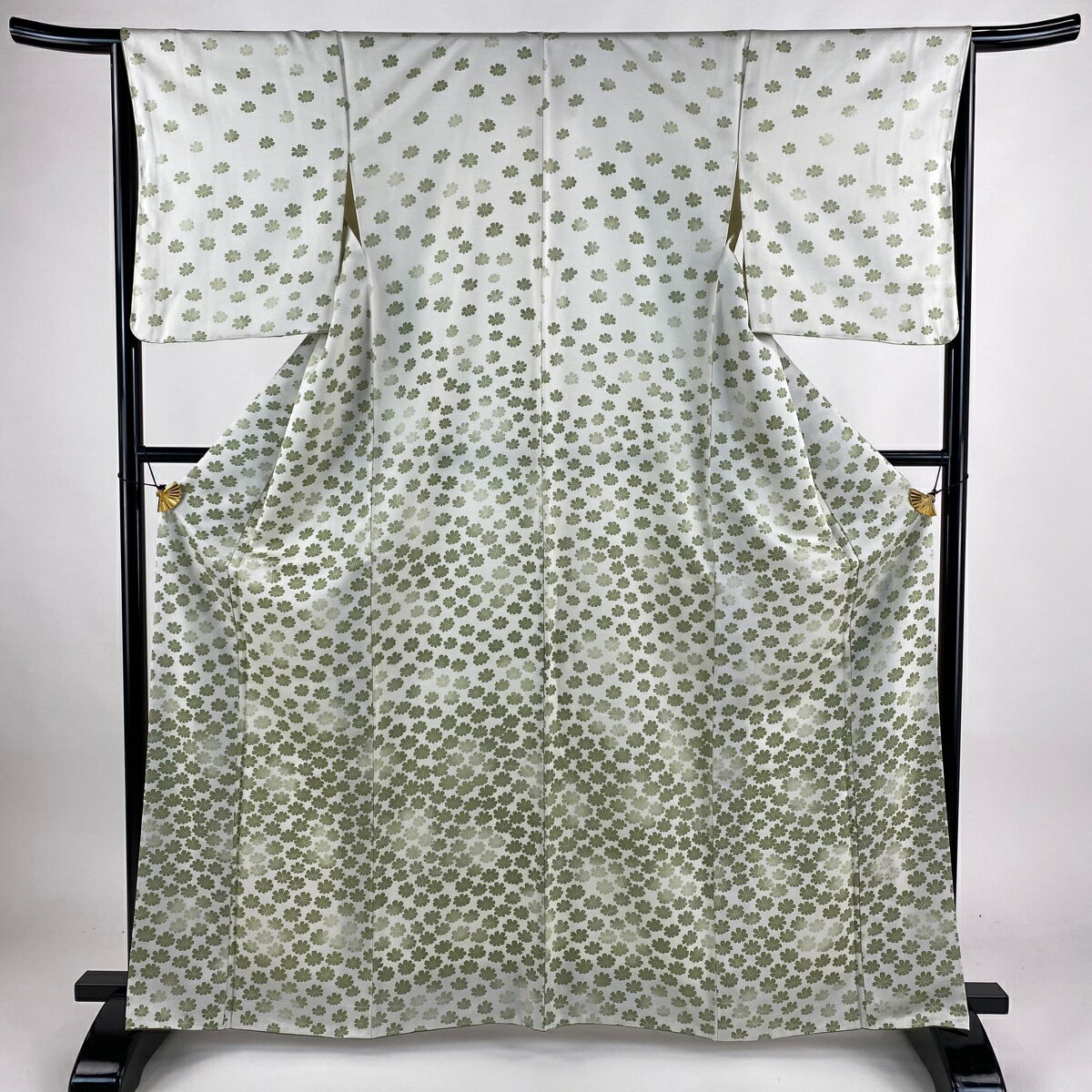 訪問着 身丈163.5cm 裄丈65cm M 袷 花 ぼかし 灰緑 正絹 美品 秀品 【中古】