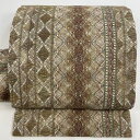 名古屋帯 美品 名品 菱 幾何学模様 金銀糸 鶯色 正絹 【中古】