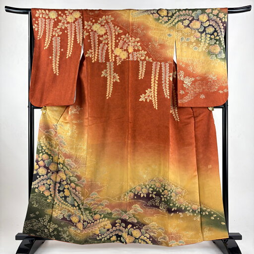 訪問着 身丈160cm 裄丈66.5cm M 袷 落款あり 辻が花柄 霞 金銀彩 銀通し 赤茶 正絹 美品 名品 【中古】 msp30 訪問着 身丈160cm 裄丈66.5cm M 袷 落款あり 辻が花柄 霞 金銀彩 銀通し 赤茶 正絹 美品 名品 【中古】 msp30