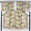 長襦袢 身丈127cm 裄丈68cm L フクロウ 変わり市松 薄茶色 正絹 秀品 【中古】 msp30