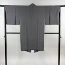 道中着 身丈107cm 裄丈65.5cm M 和装コート 着物衿 縞 灰色 正絹 美品 逸品 【中古】