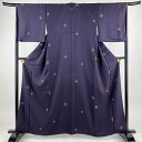 小紋 身丈160.5cm 裄丈66cm M 袷 華文 地紋 濃紫 正絹 逸品 一つ紋 【中古】