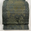 袋帯 美品 秀品 向かい鳥 箔 金糸 灰緑 六通 正絹 【中古】 msp30