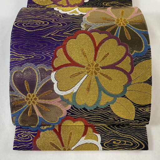 袋帯 美品 秀品 桜 木目 箔 金銀糸 紫 全通 正絹 【中古】 msp30 袋帯 美品 秀品 桜 木目 箔 金銀糸 紫 全通 正絹 【中古】 msp30