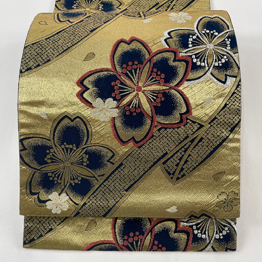 袋帯 美品 秀品 振袖向き 桜 熨斗 唐織 金糸 金色 六通 正絹 【中古】 袋帯 美品 秀品 振袖向き 桜 熨斗 唐織 金糸 金色 六通 正絹 【中古】